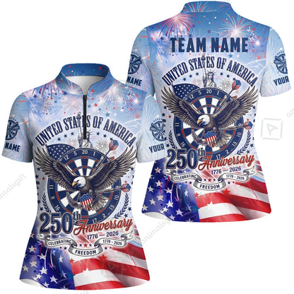 Custom Bowling Jersey Polo Shirt, 250 Years Anniversary USA, Personalize Name and Team Name