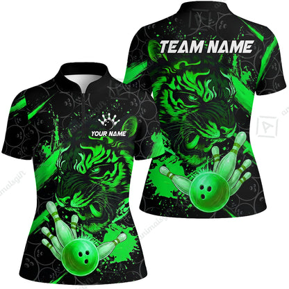 Customized Bowling Unisex Polo Shirt, Tiger Ball Striking Pins, Bowling Uniforms, Personalized Name And Team Name