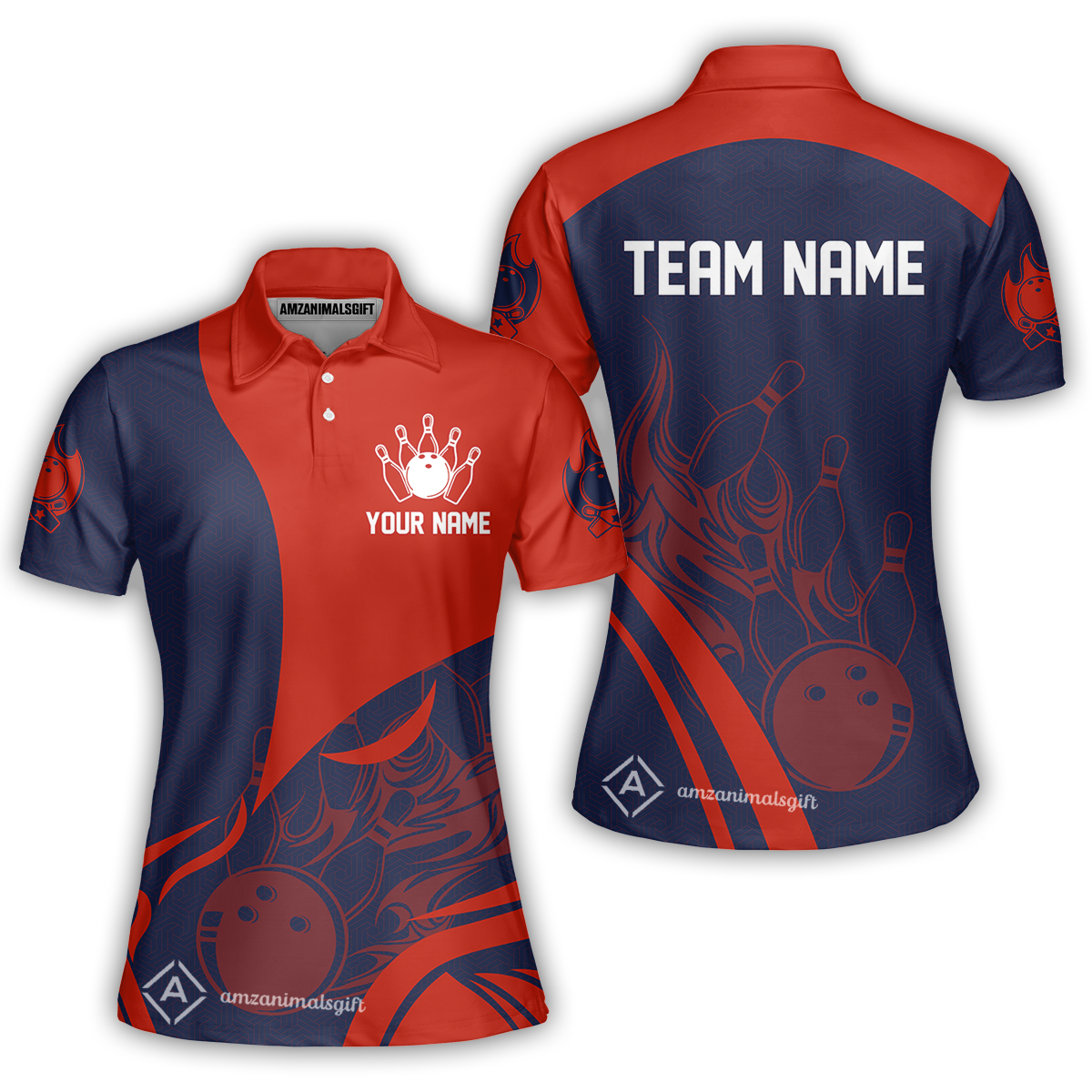 Customized Bowling Women Polo Shirt, Flame Bowling Multicolor Custom Team Uniform Women Polo Shirt, Jersey for Bowlers