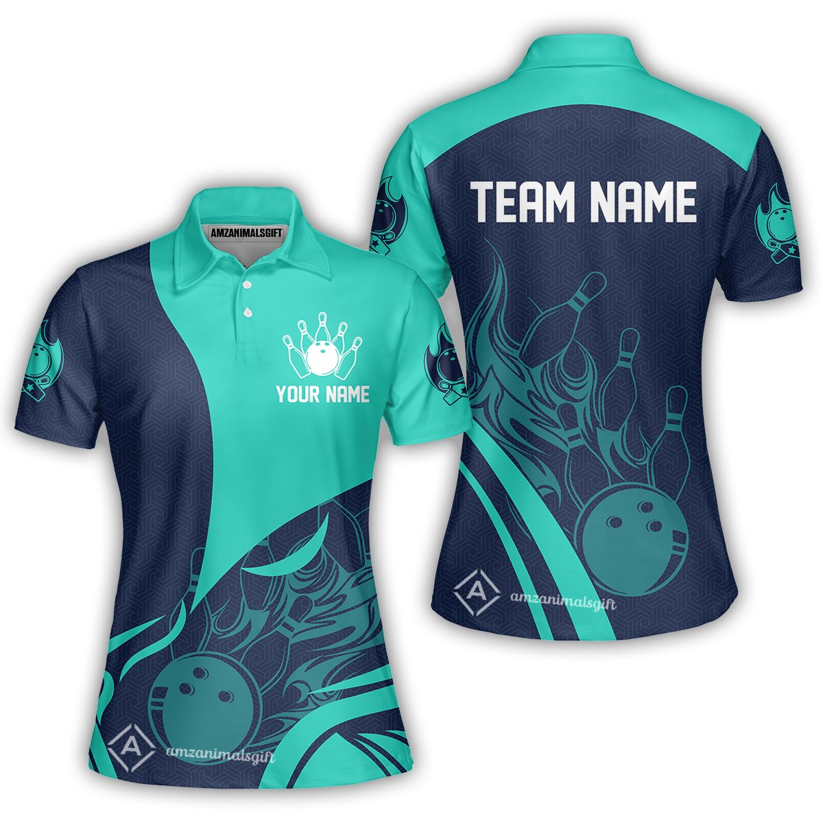 Customized Bowling Women Polo Shirt, Flame Bowling Multicolor Custom Team Uniform Women Polo Shirt, Jersey for Bowlers