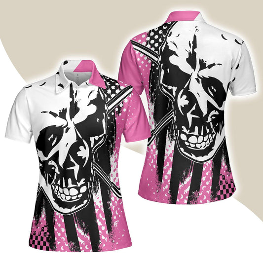 Women Polo Shirt - Blade Ladies Golf Pink Short Sleeve Women Polo Shirt, Skull Golf Shirt For Women, Unique Female Goff Gift - Amzanimalsgift