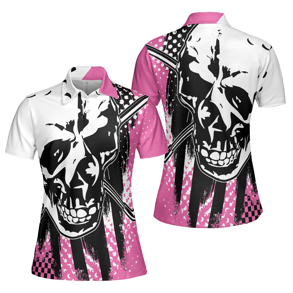 Women Polo Shirt - Blade Ladies Golf Pink Short Sleeve Women Polo Shirt, Skull Golf Shirt For Women, Unique Female Goff Gift - Amzanimalsgift
