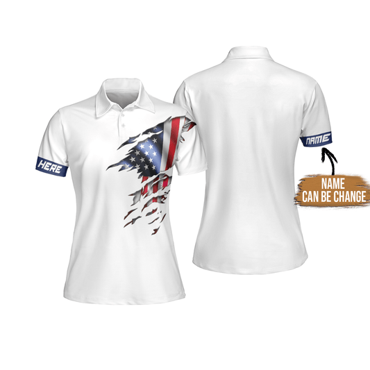 Women Polo Shirt Custom Name - USA Flag, American Flag Personalized Polo Shirts - Gift For Wife, Family, Girlfriend - Amzanimalsgift