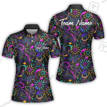 Custom Bowling Jersey Polo Shirt, Colorful Butterfly Bowling, Custom Bowling Jersey Team Shirt For Players With Name & Team Name