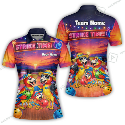Custom Bowling Jersey Polo Shirt, Parrot Family, Custom Bowling Jersey Team Shirt For Players With Name and Team Name