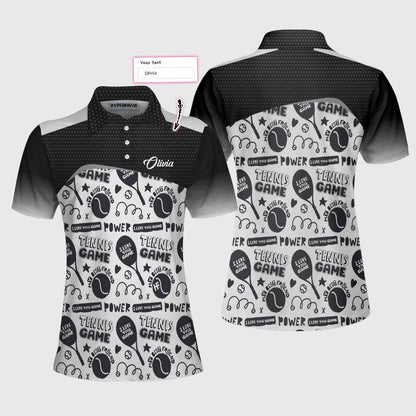 Women Tennis Polo Shirts - Black And White I Love Tennis Game Custom Women Polo Shirts - Amzanimalsgift