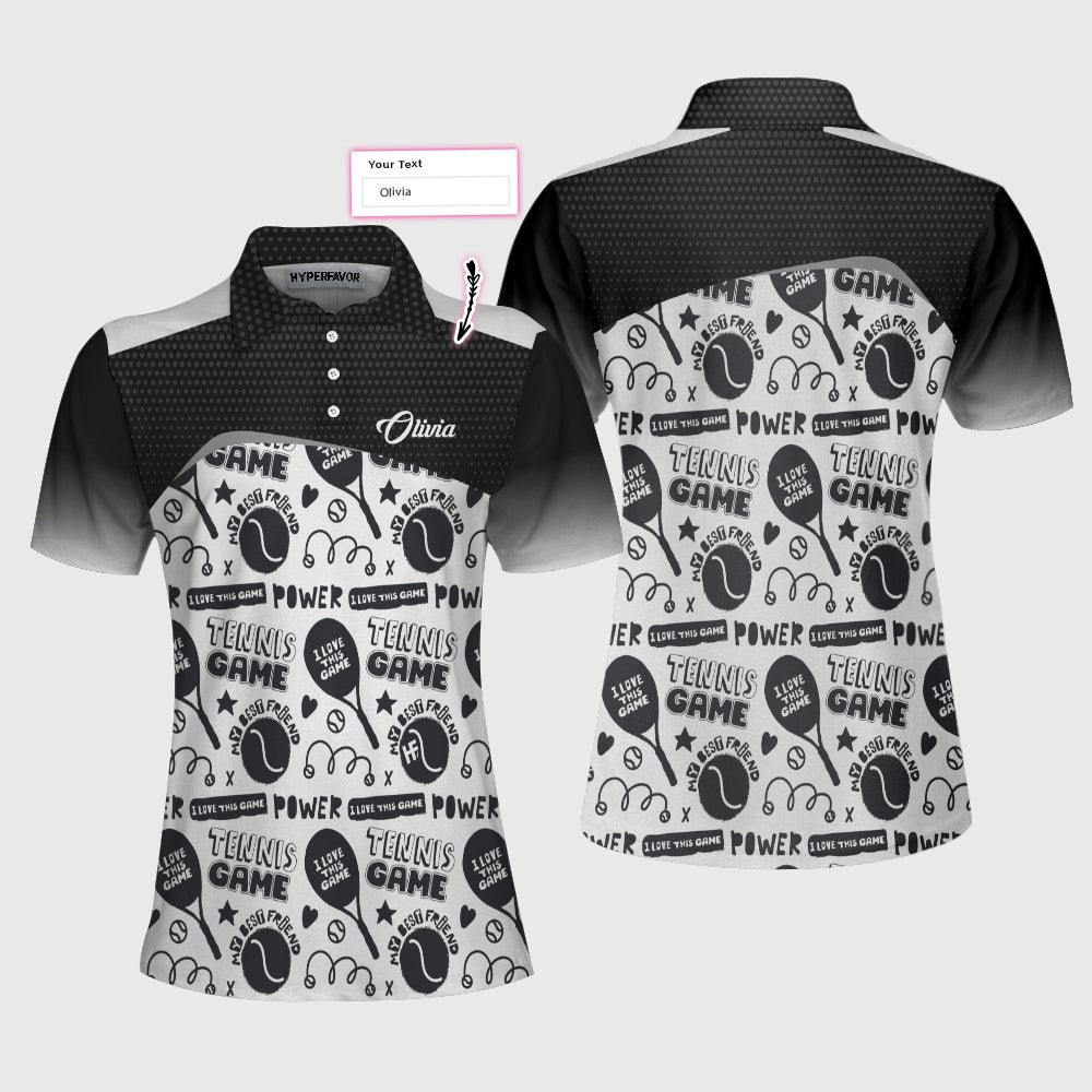 Women Tennis Polo Shirts - Black And White I Love Tennis Game Custom Women Polo Shirts - Amzanimalsgift