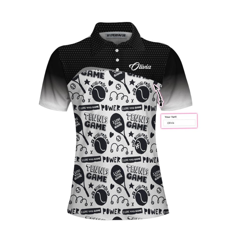 Women Tennis Polo Shirts - Black And White I Love Tennis Game Custom Women Polo Shirts - Amzanimalsgift