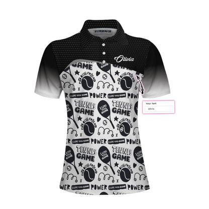 Women Tennis Polo Shirts - Black And White I Love Tennis Game Custom Women Polo Shirts - Amzanimalsgift