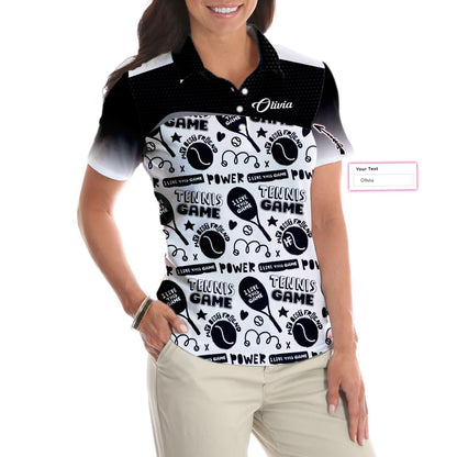 Women Tennis Polo Shirts - Black And White I Love Tennis Game Custom Women Polo Shirts - Amzanimalsgift