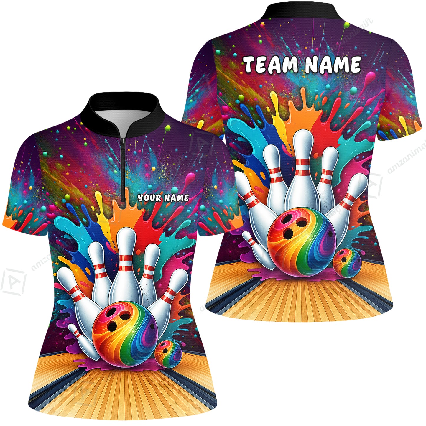 Custom Color Splash Bowling Team Jerseys Polo Shirts, Strike Bowling uniforms, Strike Bowling Personalized Name And Team Name