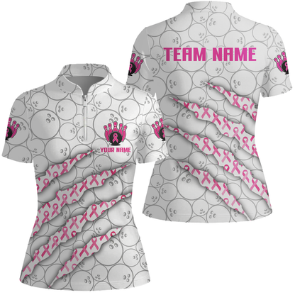 Customized Bowling Jersey, Pink Ribbon and Bowling , Uniform Bowling - Personalized Name And Team Name