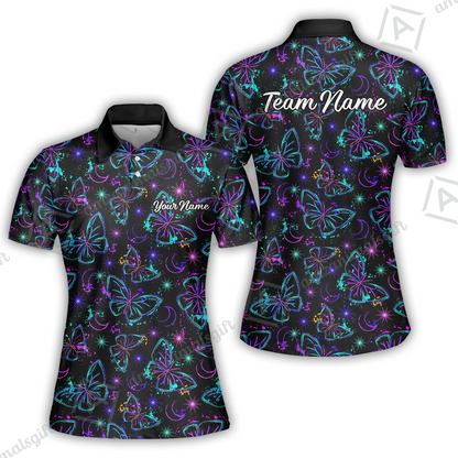 Custom Bowling Jersey Polo Shirt, Butterfly Moon Bowling, Custom Bowling Jersey Team Shirt For Players With Name & Team Name