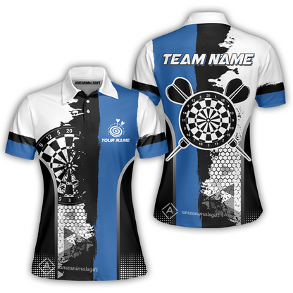 Custom Grunge Style Darts Team Jersey Polo Quarter-Zip Shirts, Custom Darts Team Jerseys Uniform, Personalized Name And Team Name