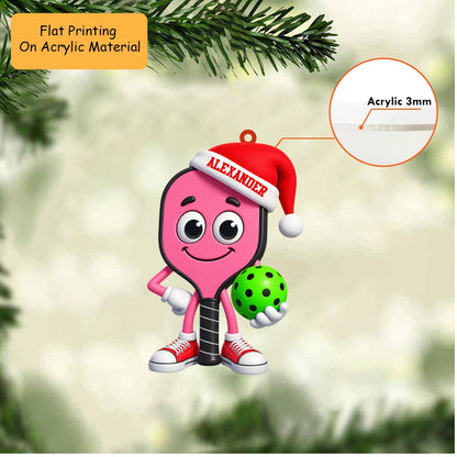 Personalized Pickleball Christmas Ornament, Cute Pink Paddle Mascot Green Ball, Custom Ornament Christmas Gift, Keychain Pickleball , Car Ornament Pickleball 