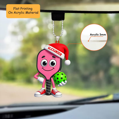 Personalized Pickleball Christmas Ornament, Cute Pink Paddle Mascot Green Ball, Custom Ornament Christmas Gift, Keychain Pickleball , Car Ornament Pickleball 