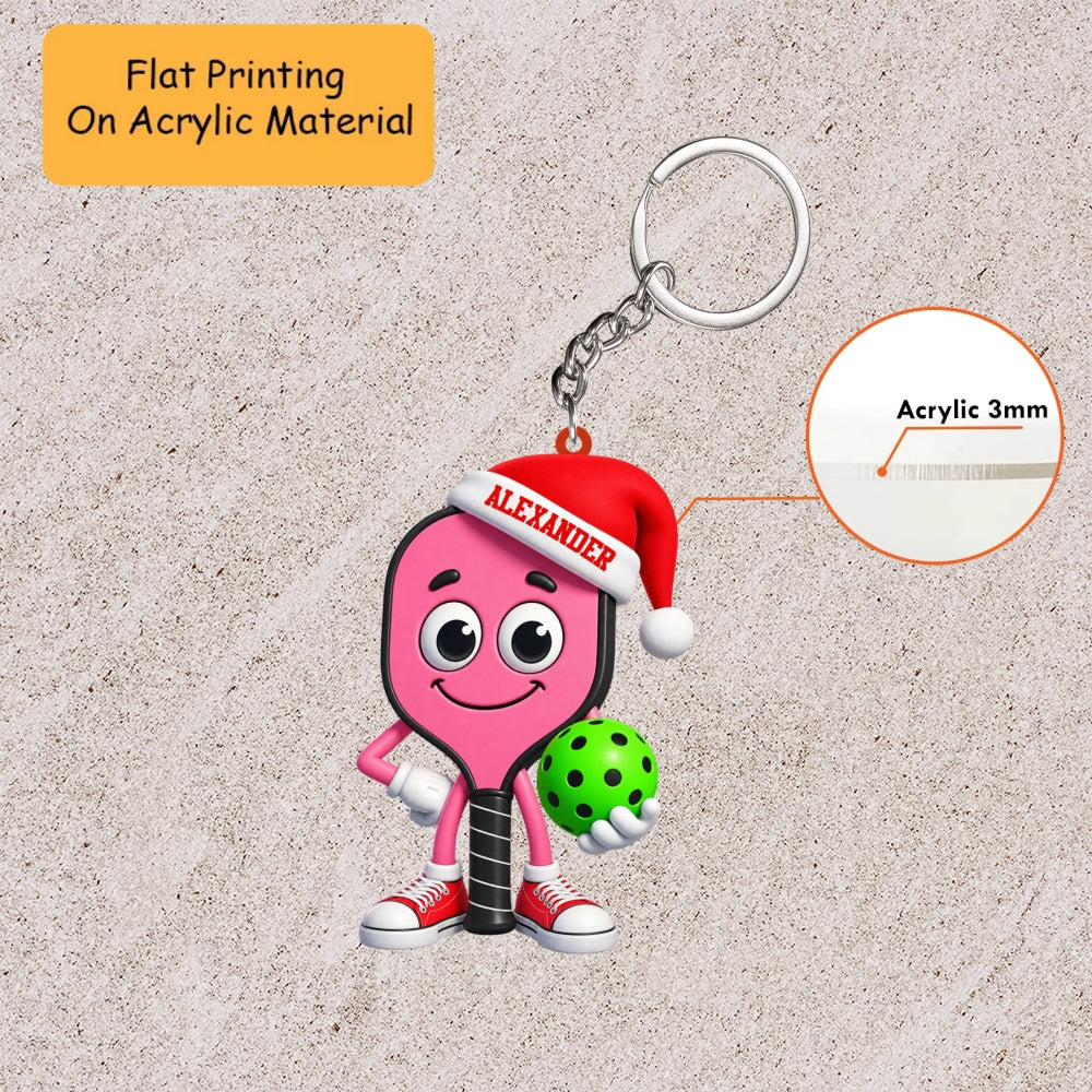 Personalized Pickleball Christmas Ornament, Cute Pink Paddle Mascot Green Ball, Custom Ornament Christmas Gift, Keychain Pickleball , Car Ornament Pickleball 
