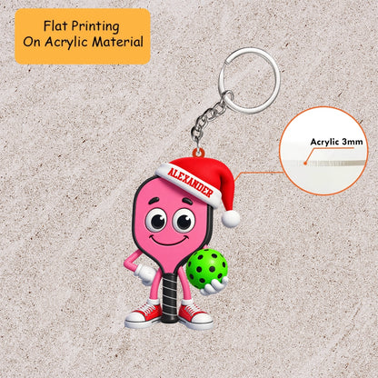 Personalized Pickleball Christmas Ornament, Cute Pink Paddle Mascot Green Ball, Custom Ornament Christmas Gift, Keychain Pickleball , Car Ornament Pickleball 