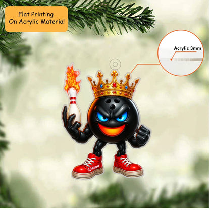 Personalized Bowling King Christmas Ornament, Badass Crowned Ball Flaming Pin, Custom Ornament Christmas Gift, Keychain Bowling, Car Ornament Bowling