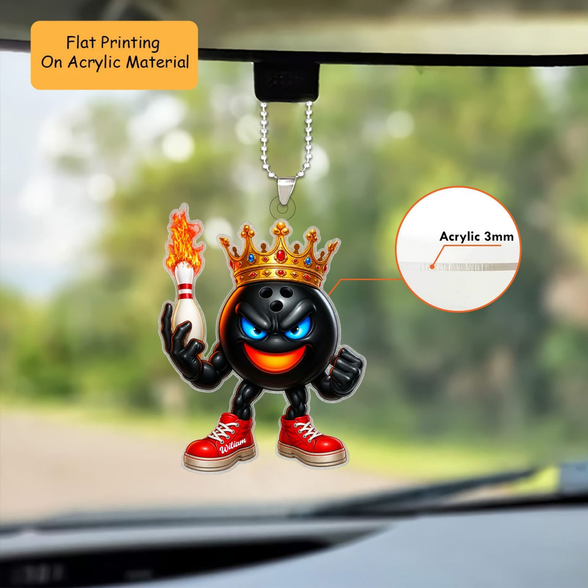 Personalized Bowling King Christmas Ornament, Badass Crowned Ball Flaming Pin, Custom Ornament Christmas Gift, Keychain Bowling, Car Ornament Bowling