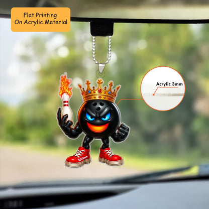 Personalized Bowling King Christmas Ornament, Badass Crowned Ball Flaming Pin, Custom Ornament Christmas Gift, Keychain Bowling, Car Ornament Bowling