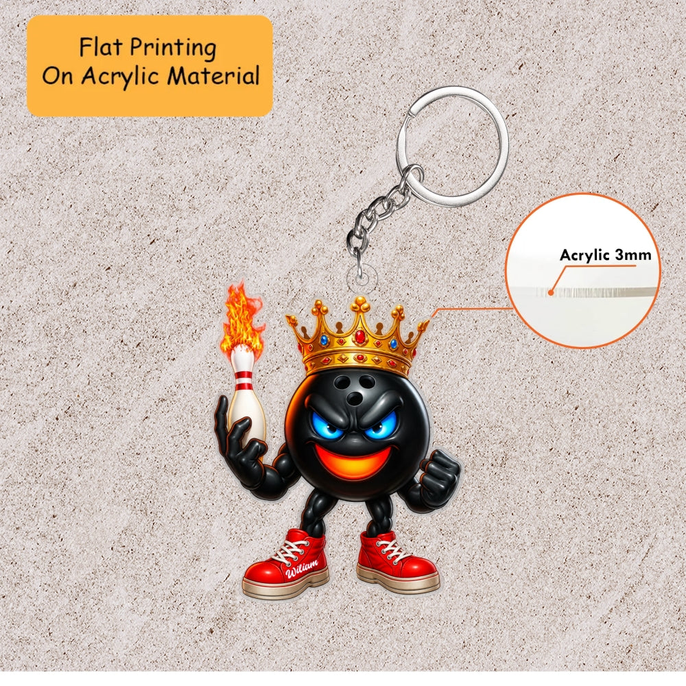 Personalized Bowling King Christmas Ornament, Badass Crowned Ball Flaming Pin, Custom Ornament Christmas Gift, Keychain Bowling, Car Ornament Bowling