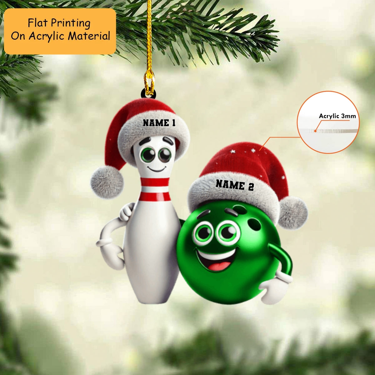 Personalized Bowling Ball Holding Pins Acrylic Ornament, Bowling Keychain, Car Ornament, Christmas Ornament Gifts