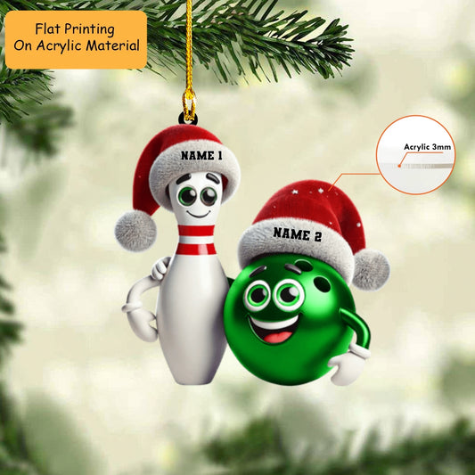 Personalized Bowling Ball Holding Pins Acrylic Ornament, Bowling Keychain, Car Ornament, Christmas Ornament Gifts