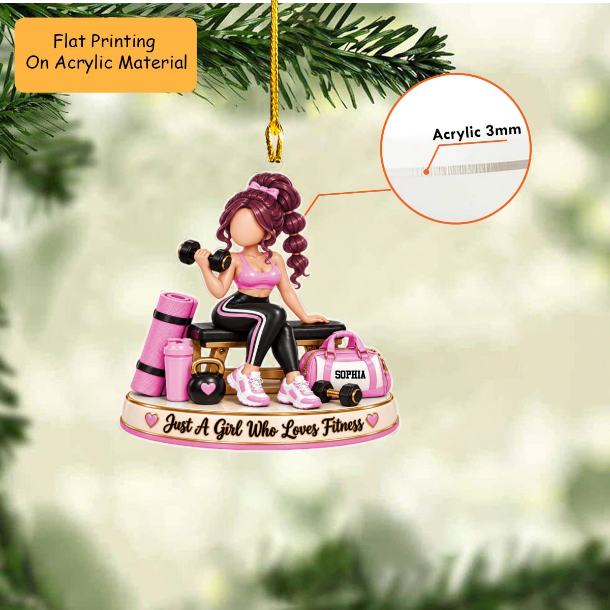Personalized Fitness Christmas Flat Printed Acrylic Ornament, Gym Bench Workout Setup, Custom Ornament Christmas Gift, Keychain Fitness, Car Ornament Fitness