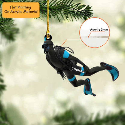 Personalized Male Man Scuba Diver Flat Acrylic Ornament, Meaningful Ornament Gifts For Scuba Diving Lover, Friends, Family