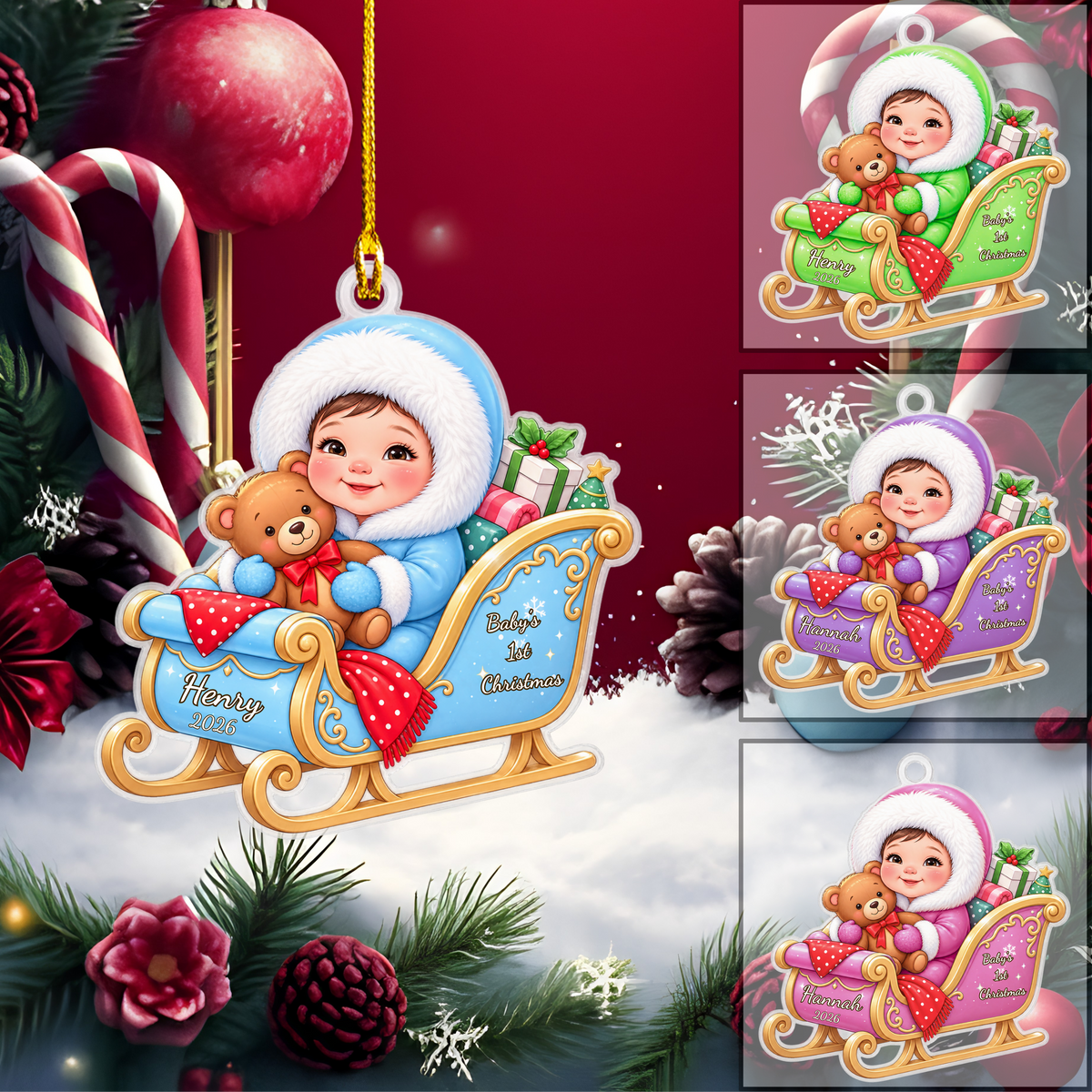 Personalized Baby Christmas Flat Printed Acrylic Ornament, Baby 1st Christmas, Custom Ornament Christmas Gift, Keychain Baby, Car Ornament Baby