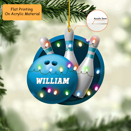 Personalized Bowling Ball Holding Pins Acrylic Ornament, Bowling Keychain, Car Ornament, Christmas Ornament Gifts