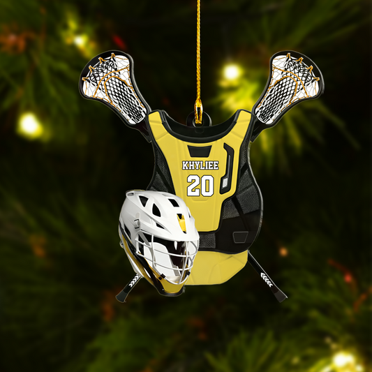 Personalized Lacrosse Gear Flat Acrylic Ornament, Meaningful Christmas Ornament Gifts For Son, Grandson, Daughter