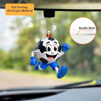 Personalized Soccer Christmas Ornament, Happy Running Soccer Ball Mascot, Custom Ornament Christmas Gift, Keychain Soccer, Car Ornament Soccer