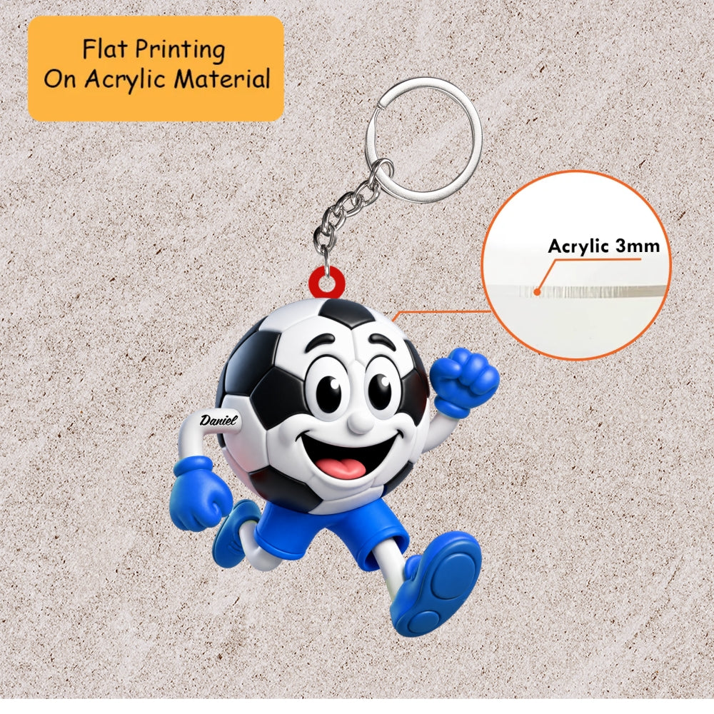 Personalized Soccer Christmas Ornament, Happy Running Soccer Ball Mascot, Custom Ornament Christmas Gift, Keychain Soccer, Car Ornament Soccer