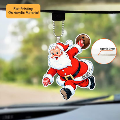 Personalized Bowling Christmas Ornament, Santa Running Bowling, Custom Ornament Christmas Gift, Keychain Bowling, Car Ornament Bowling