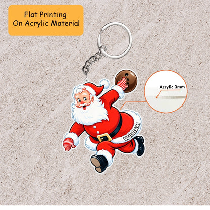Personalized Bowling Christmas Ornament, Santa Running Bowling, Custom Ornament Christmas Gift, Keychain Bowling, Car Ornament Bowling