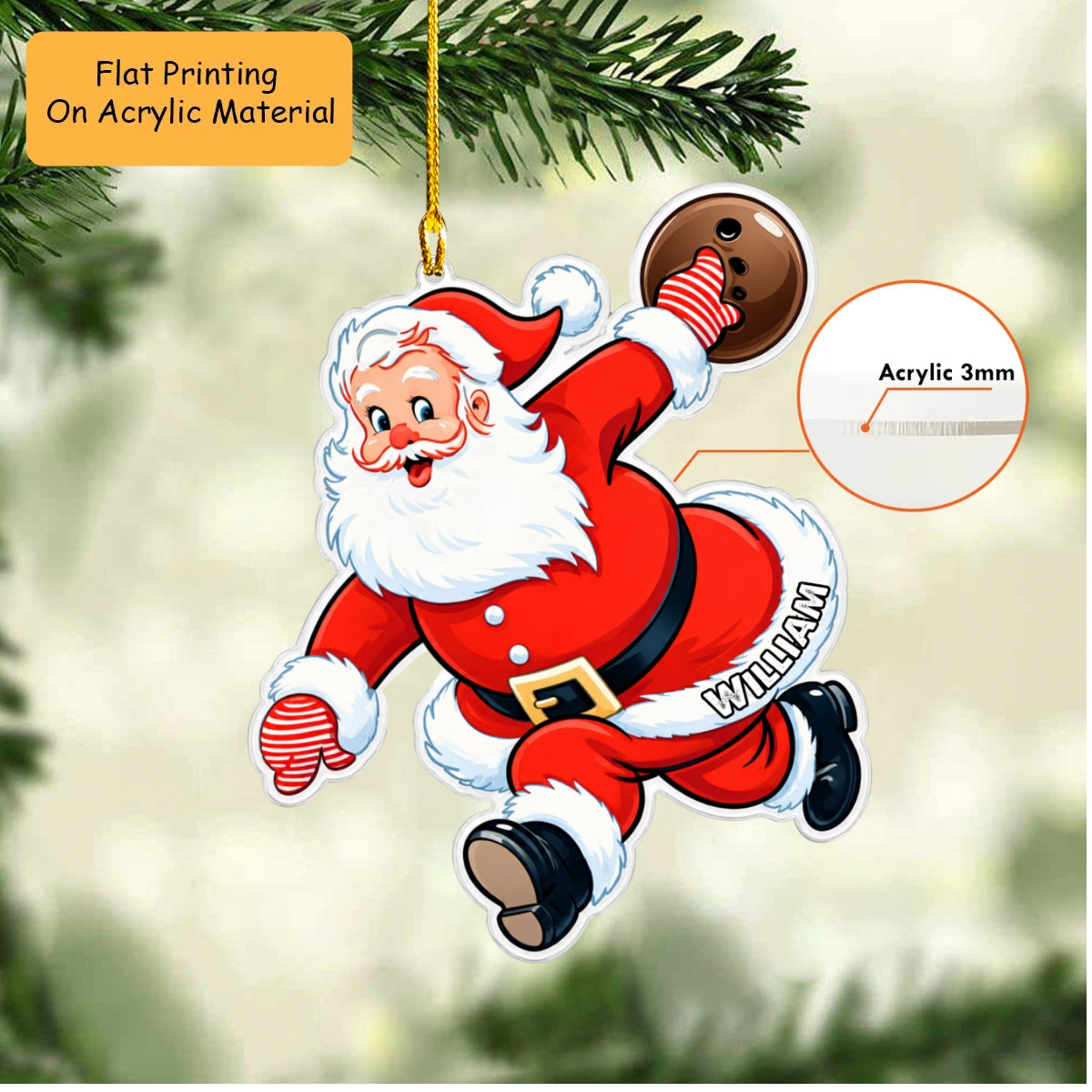 Personalized Bowling Christmas Ornament, Santa Running Bowling, Custom Ornament Christmas Gift, Keychain Bowling, Car Ornament Bowling