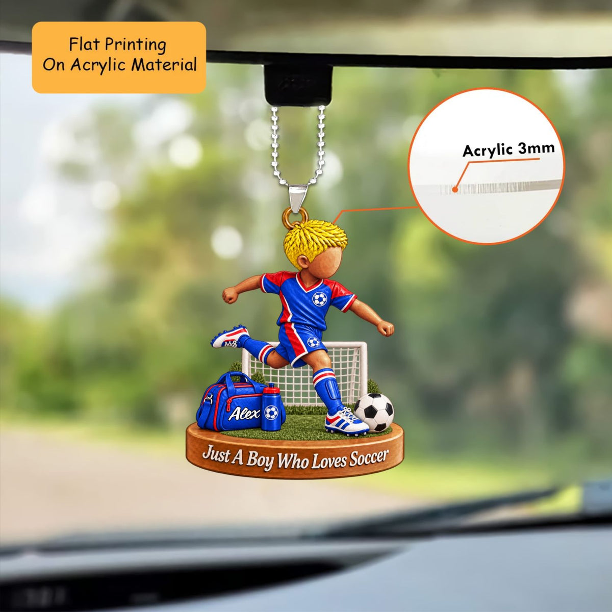 Personalized Soccer Boy Christmas Ornament, Goal Kicking Action With Net Setup, Custom Ornament Christmas Gift, Keychain Soccer, Car Ornament Soccer