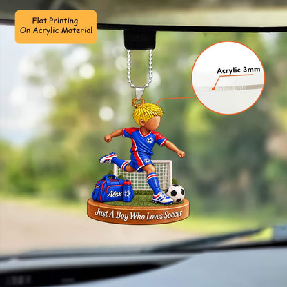 Personalized Soccer Boy Christmas Ornament, Goal Kicking Action With Net Setup, Custom Ornament Christmas Gift, Keychain Soccer, Car Ornament Soccer