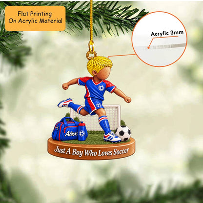 Personalized Soccer Boy Christmas Ornament, Goal Kicking Action With Net Setup, Custom Ornament Christmas Gift, Keychain Soccer, Car Ornament Soccer