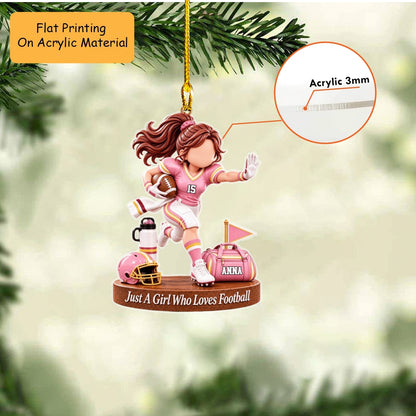 Personalized Girl Football Christmas Flat Printed Acrylic Ornament, Running Action With Field Setup, Custom Ornament Christmas Gift, Keychain Football, Car Ornament Football