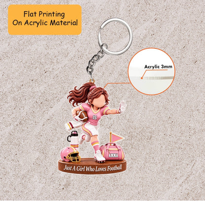 Personalized Girl Football Christmas Flat Printed Acrylic Ornament, Running Action With Field Setup, Custom Ornament Christmas Gift, Keychain Football, Car Ornament Football