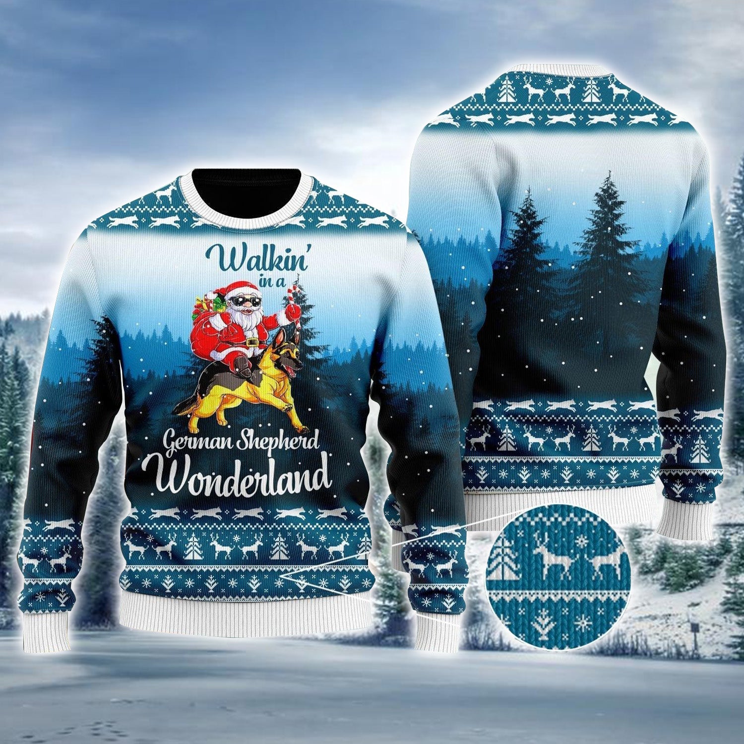 German Shepherd & Santa Wonderland Ugly Sweater For Men & Women, Perfect Outfit For Christmas New Year Autumn Winter