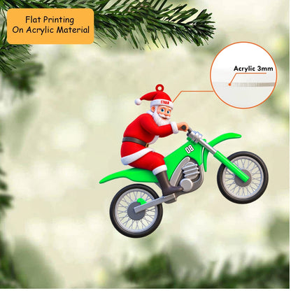 Personalized Motocross Christmas Ornament, Santa Doing Wheelie On Dirt Bike, Custom Ornament Christmas Gift, Keychain Motocross, Car Ornament Motocross