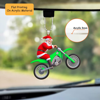Personalized Motocross Christmas Ornament, Santa Doing Wheelie On Dirt Bike, Custom Ornament Christmas Gift, Keychain Motocross, Car Ornament Motocross