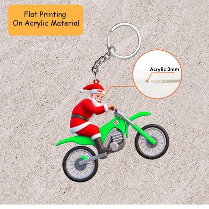 Personalized Motocross Christmas Ornament, Santa Doing Wheelie On Dirt Bike, Custom Ornament Christmas Gift, Keychain Motocross, Car Ornament Motocross