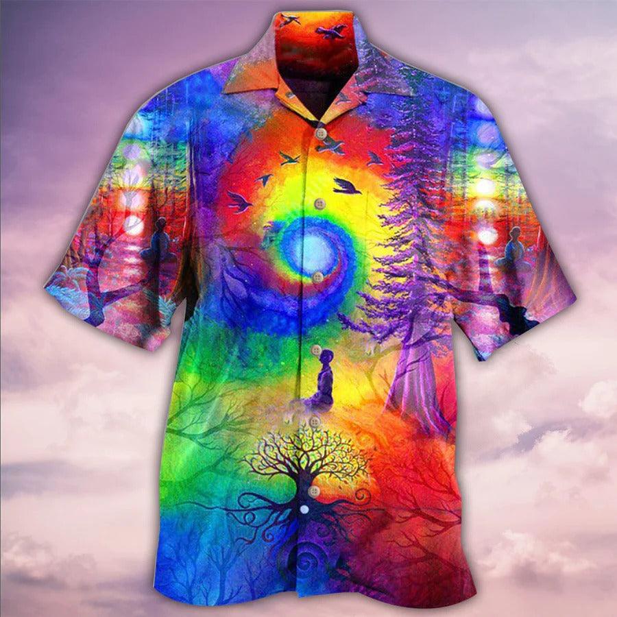 Yoga Aloha Hawaiian Shirt, Yoga Meditation Is Being In Tune With Your Inner Universe Aloha Shirt - Perfect Gift For Men, Women, Yoga Lover, Friend - Amzanimalsgift