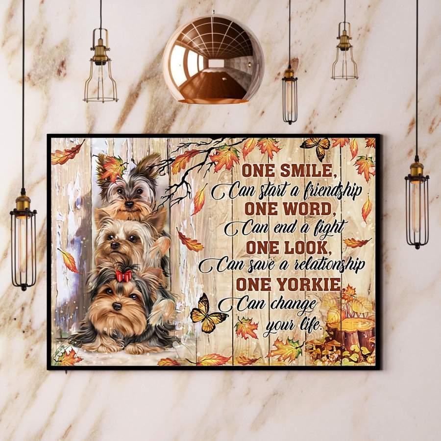 Yorkie Landscape Canvas - Yorkie One Smile Can Start A Friendship - Matte Canvas, Wall Decor Visual Art- Gift For Husband, Wife, Family, Friends, Lovers Dog - Amzanimalsgift