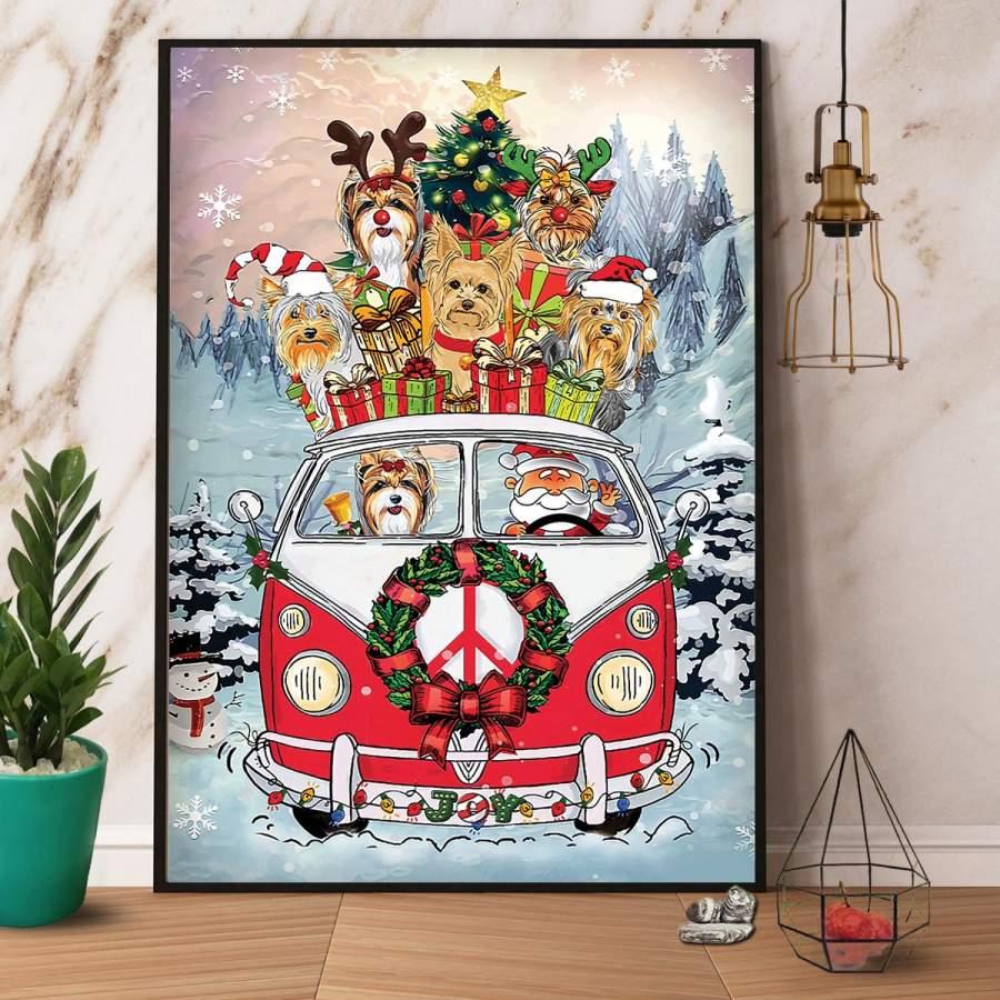 Yorkshire Portrait Canvas - Yorkie Hippie Bus Christmas Portrait Canvas - Gift For Dog Lovers, Yorkie Owner, Friends, Family - Amzanimalsgift
